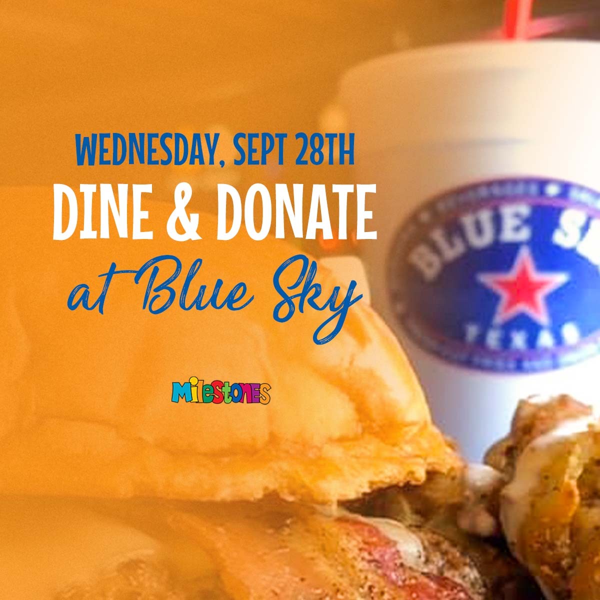 Milestones Park Dine & Donate at BlueSky 9/28 Flyer