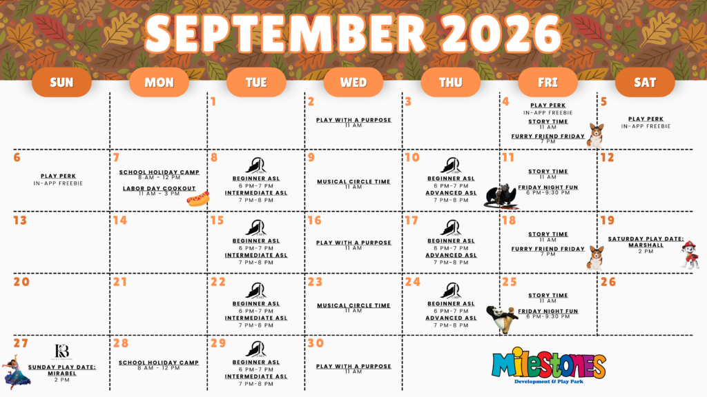 September 2026 Calendar of Events at Milestones Park in Lubbock, TX